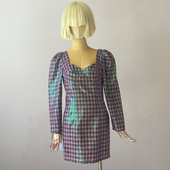 Novan Burgundy Sequins Long Sleeve. Claire  Mini Dress NWT SZ M - Picture 6 of 6